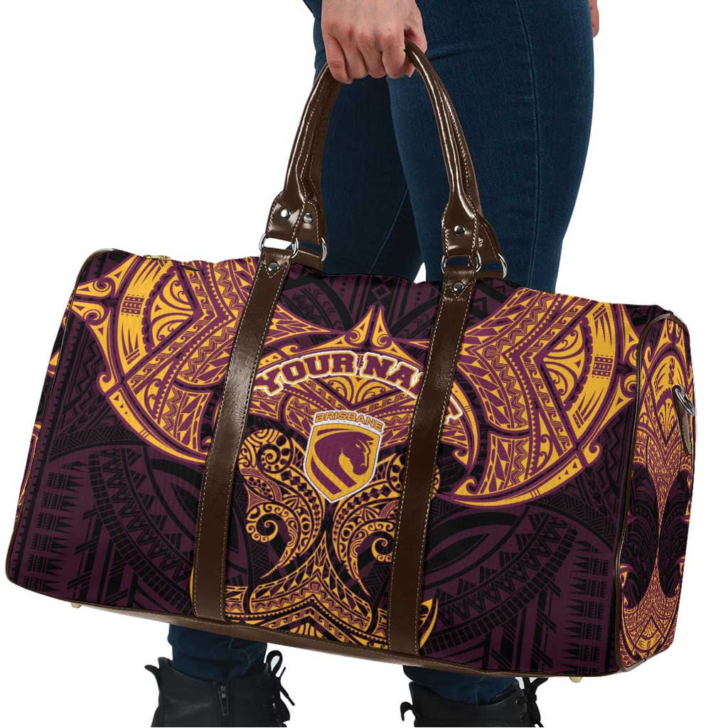Personalized Brisbane Broncos Travel Bag Polynesian Tribal Pattern Style