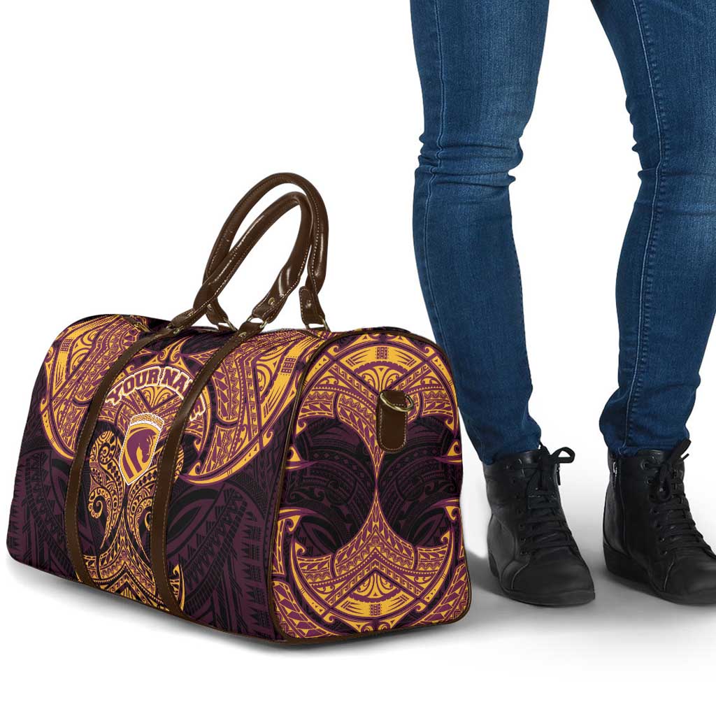 Personalized Brisbane Broncos Travel Bag Polynesian Tribal Pattern Style