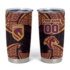 Personalized Brisbane Broncos Tumbler Cup Polynesian Tribal Pattern Style