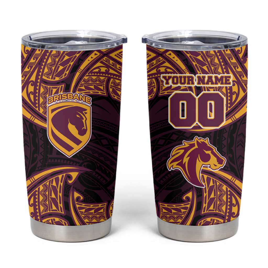 Personalized Brisbane Broncos Tumbler Cup Polynesian Tribal Pattern Style