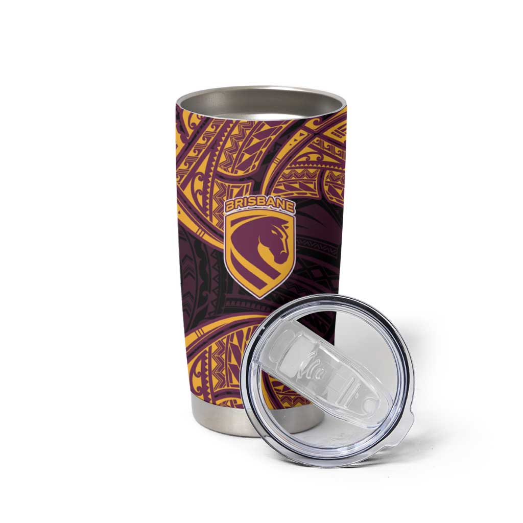 Personalized Brisbane Broncos Tumbler Cup Polynesian Tribal Pattern Style