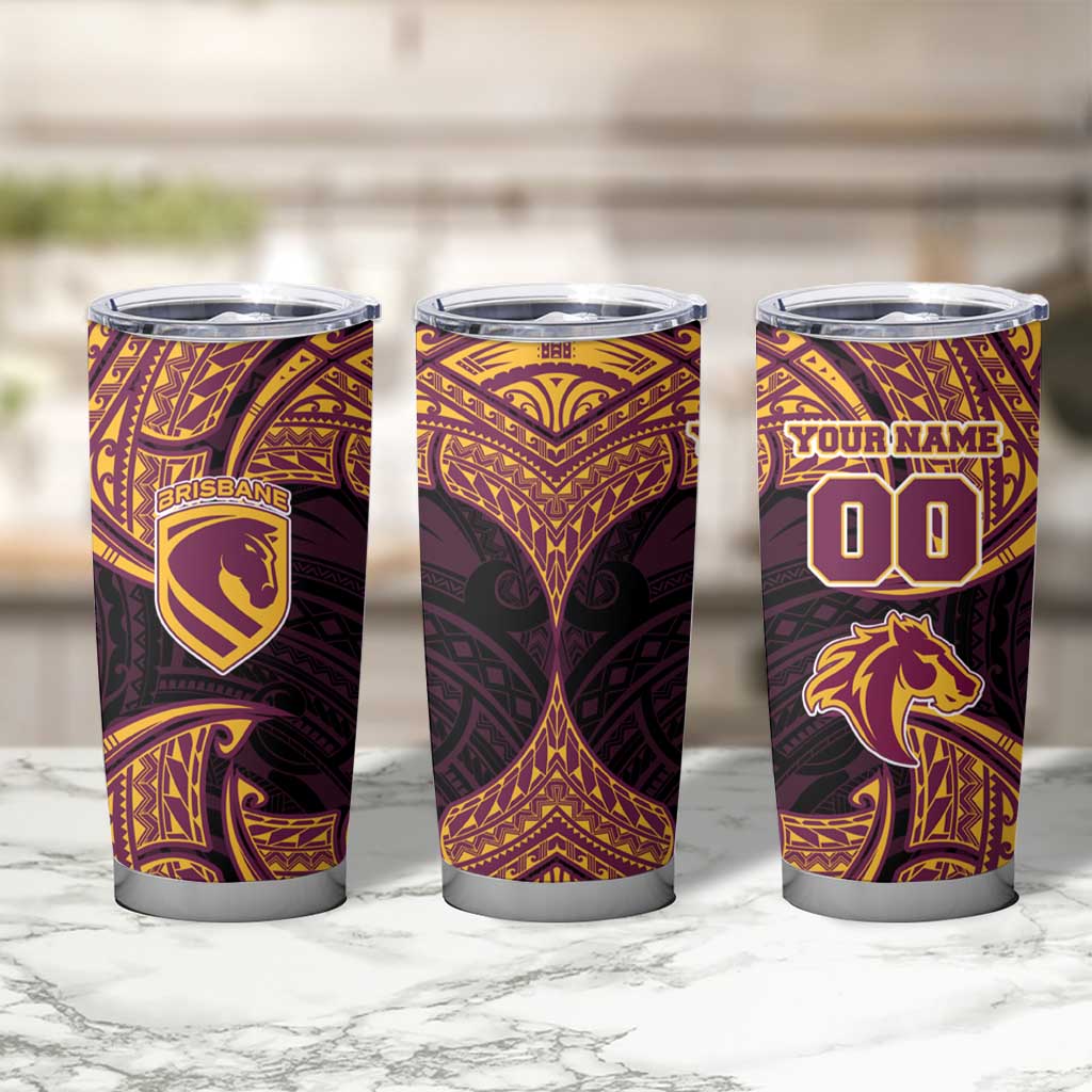 Personalized Brisbane Broncos Tumbler Cup Polynesian Tribal Pattern Style