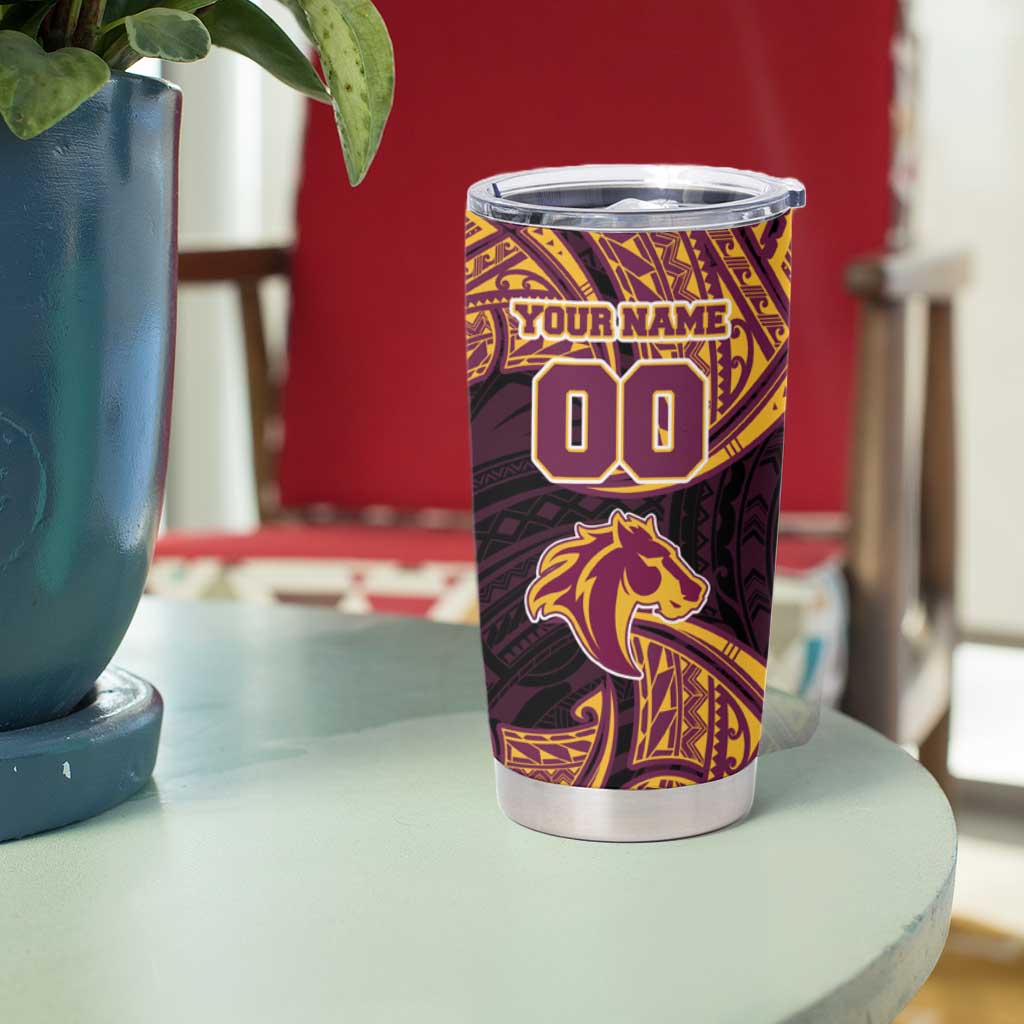 Personalized Brisbane Broncos Tumbler Cup Polynesian Tribal Pattern Style