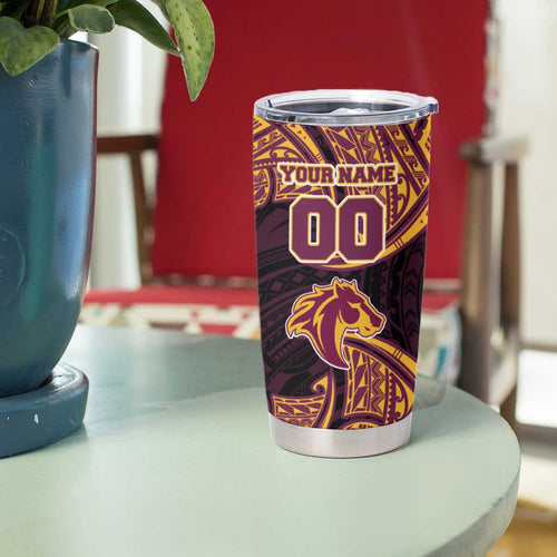 Personalized Brisbane Broncos Tumbler Cup Polynesian Tribal Pattern Style