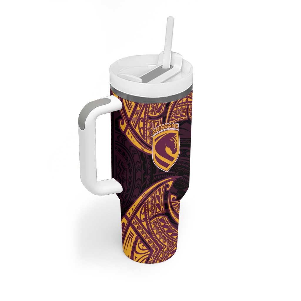 Personalized Brisbane Broncos Tumbler With Handle Polynesian Tribal Pattern Style