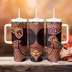 Personalized Brisbane Broncos Tumbler With Handle Polynesian Tribal Pattern Style