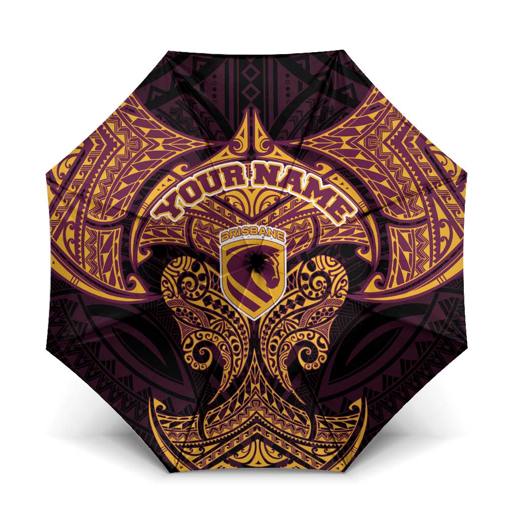 Personalized Brisbane Broncos Umbrella Polynesian Tribal Pattern Style