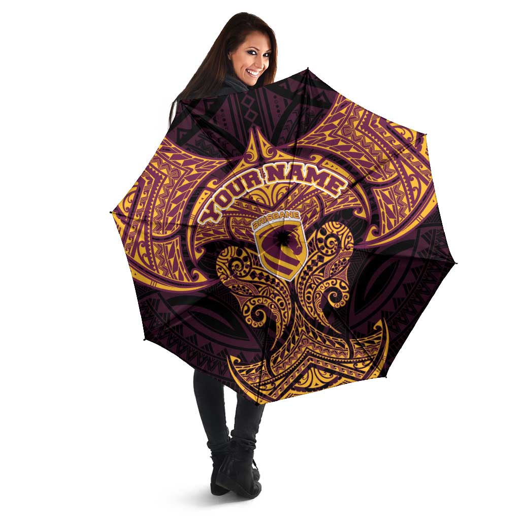 Personalized Brisbane Broncos Umbrella Polynesian Tribal Pattern Style