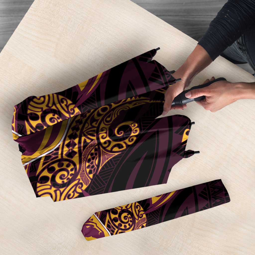 Personalized Brisbane Broncos Umbrella Polynesian Tribal Pattern Style