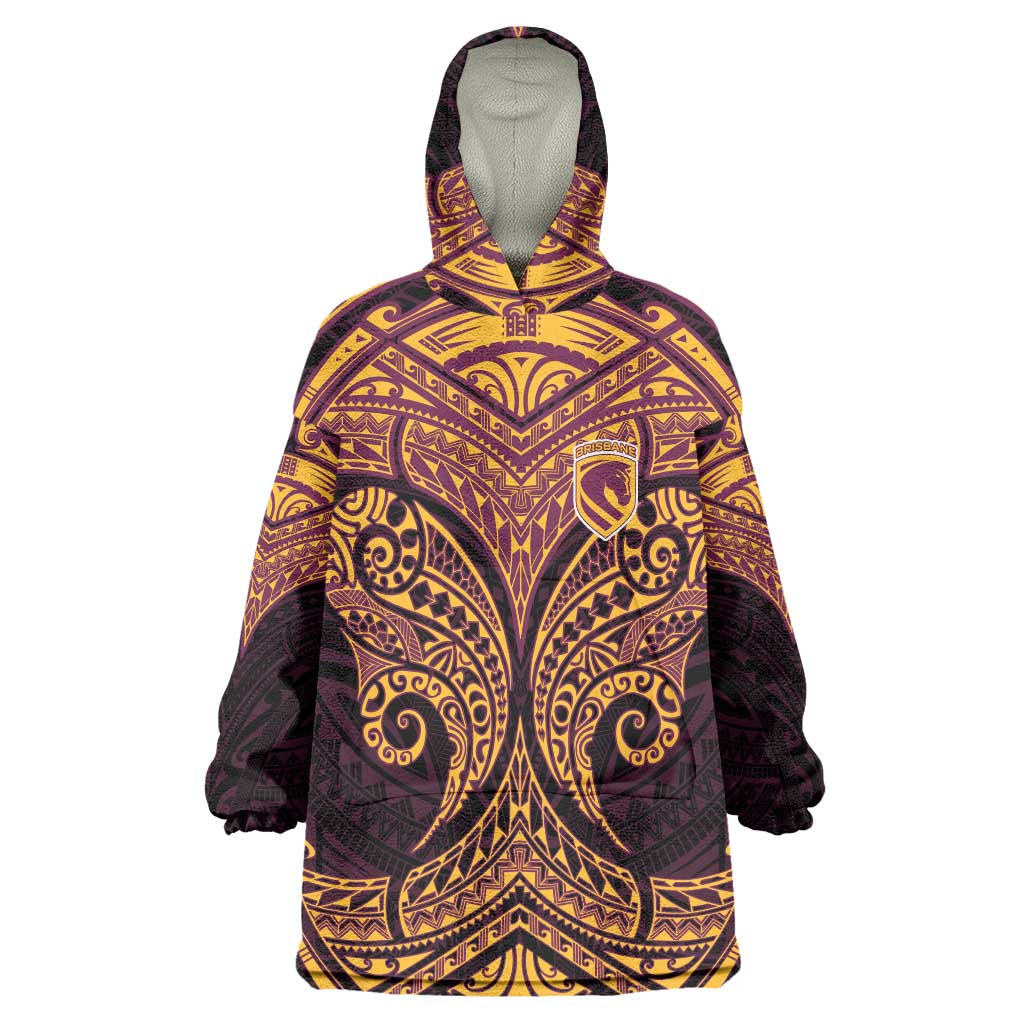 Personalized Brisbane Broncos Wearable Blanket Hoodie Polynesian Tribal Pattern Style