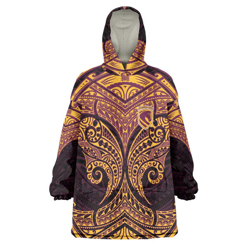 Personalized Brisbane Broncos Wearable Blanket Hoodie Polynesian Tribal Pattern Style