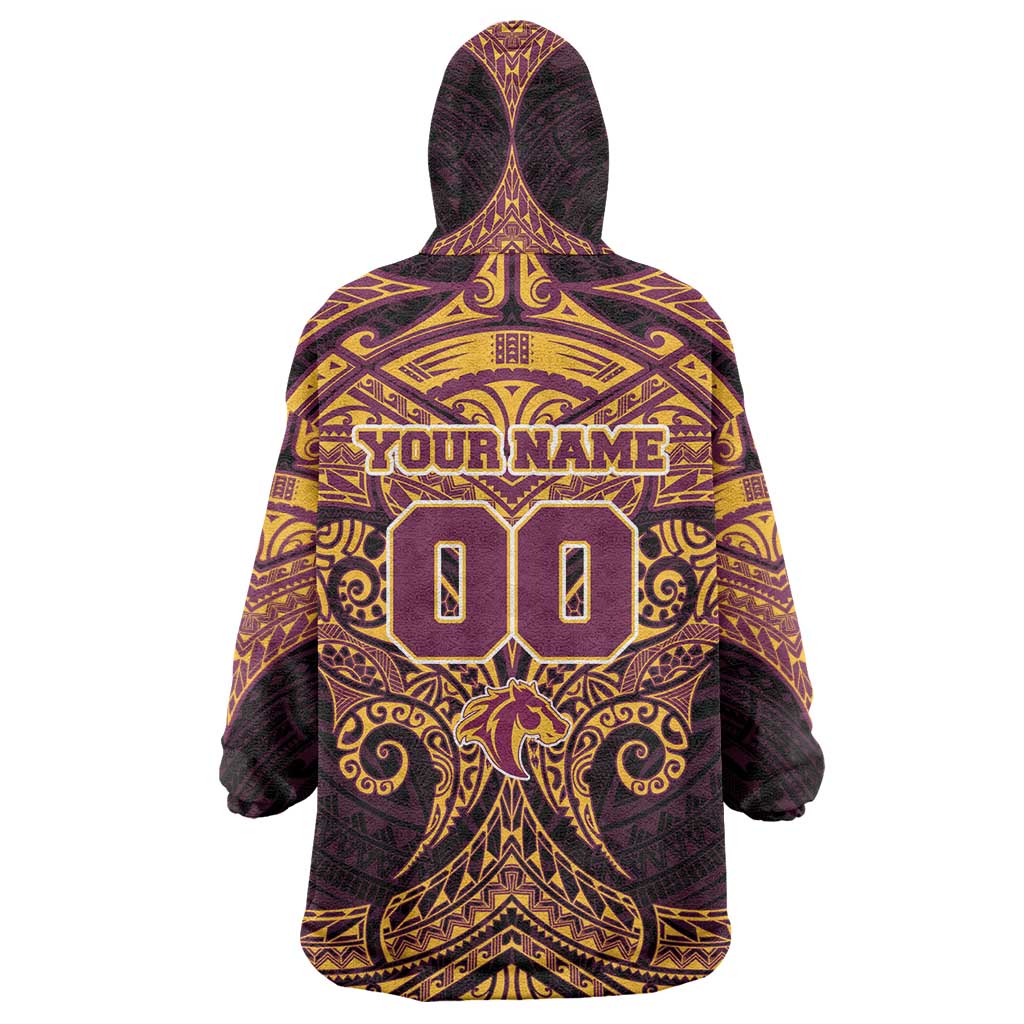 Personalized Brisbane Broncos Wearable Blanket Hoodie Polynesian Tribal Pattern Style