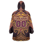 Personalized Brisbane Broncos Wearable Blanket Hoodie Polynesian Tribal Pattern Style