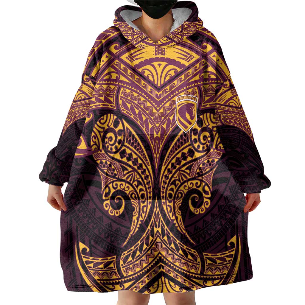 Personalized Brisbane Broncos Wearable Blanket Hoodie Polynesian Tribal Pattern Style