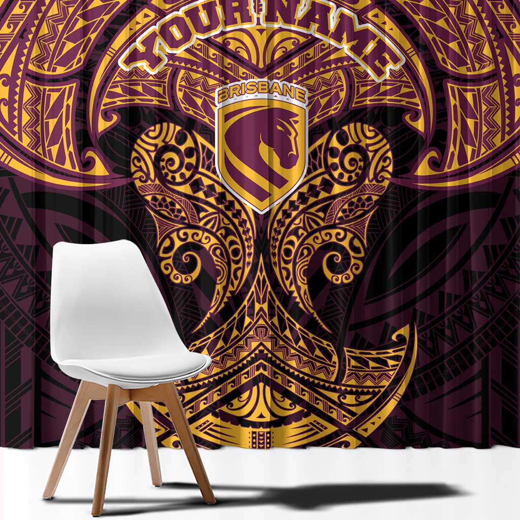 Personalized Brisbane Broncos Window Curtain Polynesian Tribal Pattern Style