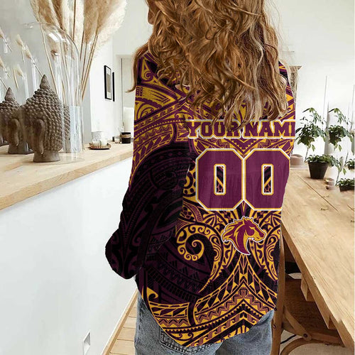Personalized Brisbane Broncos Women Casual Shirt Polynesian Tribal Pattern Style