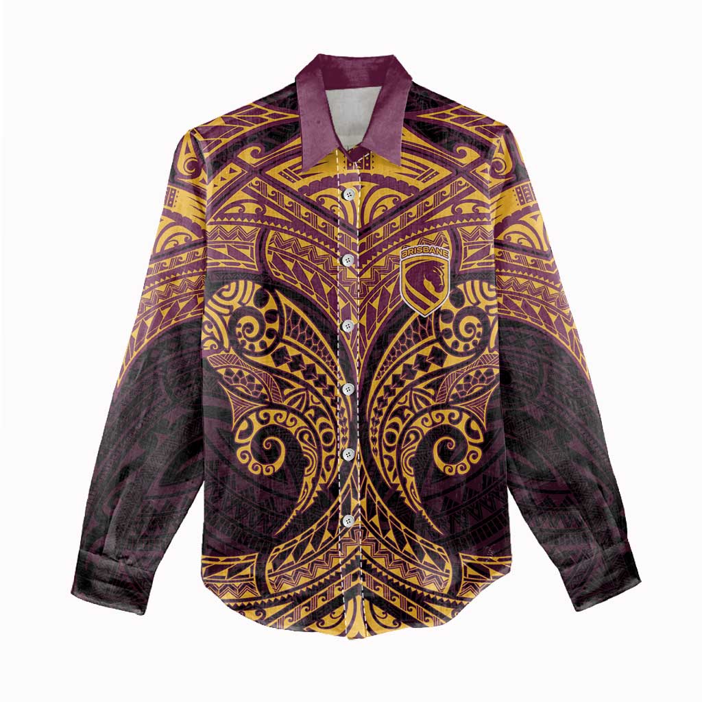 Personalized Brisbane Broncos Women Casual Shirt Polynesian Tribal Pattern Style