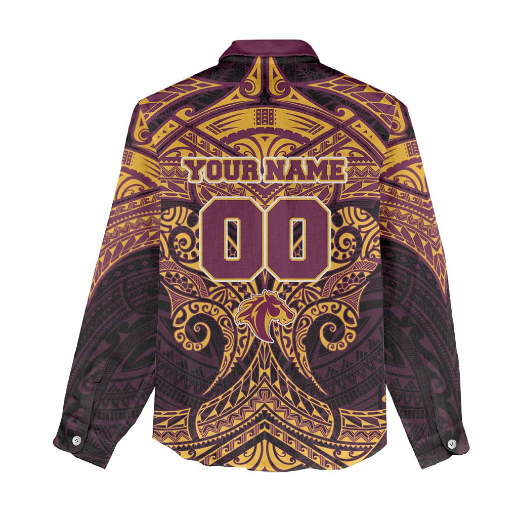 Personalized Brisbane Broncos Women Casual Shirt Polynesian Tribal Pattern Style