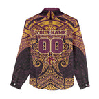 Personalized Brisbane Broncos Women Casual Shirt Polynesian Tribal Pattern Style
