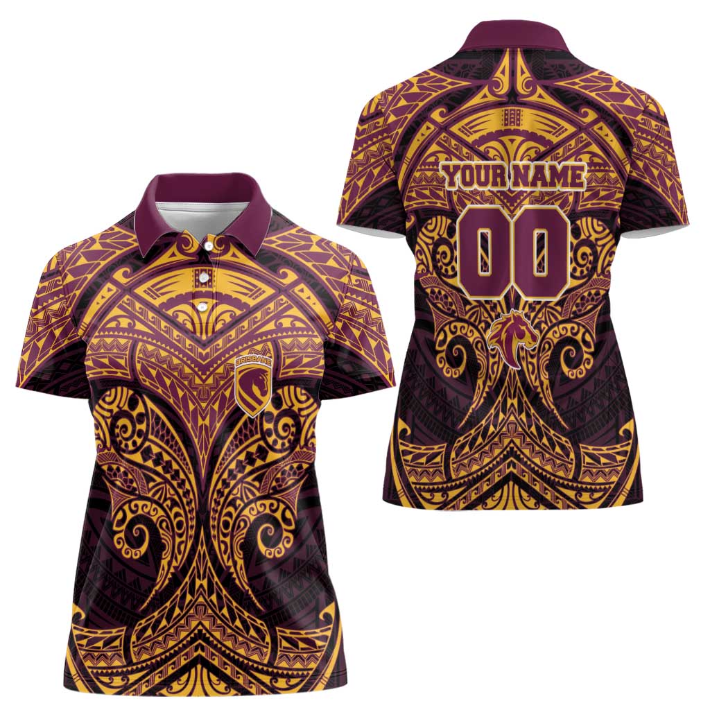 Personalized Brisbane Broncos Women Polo Shirt Polynesian Tribal Pattern Style