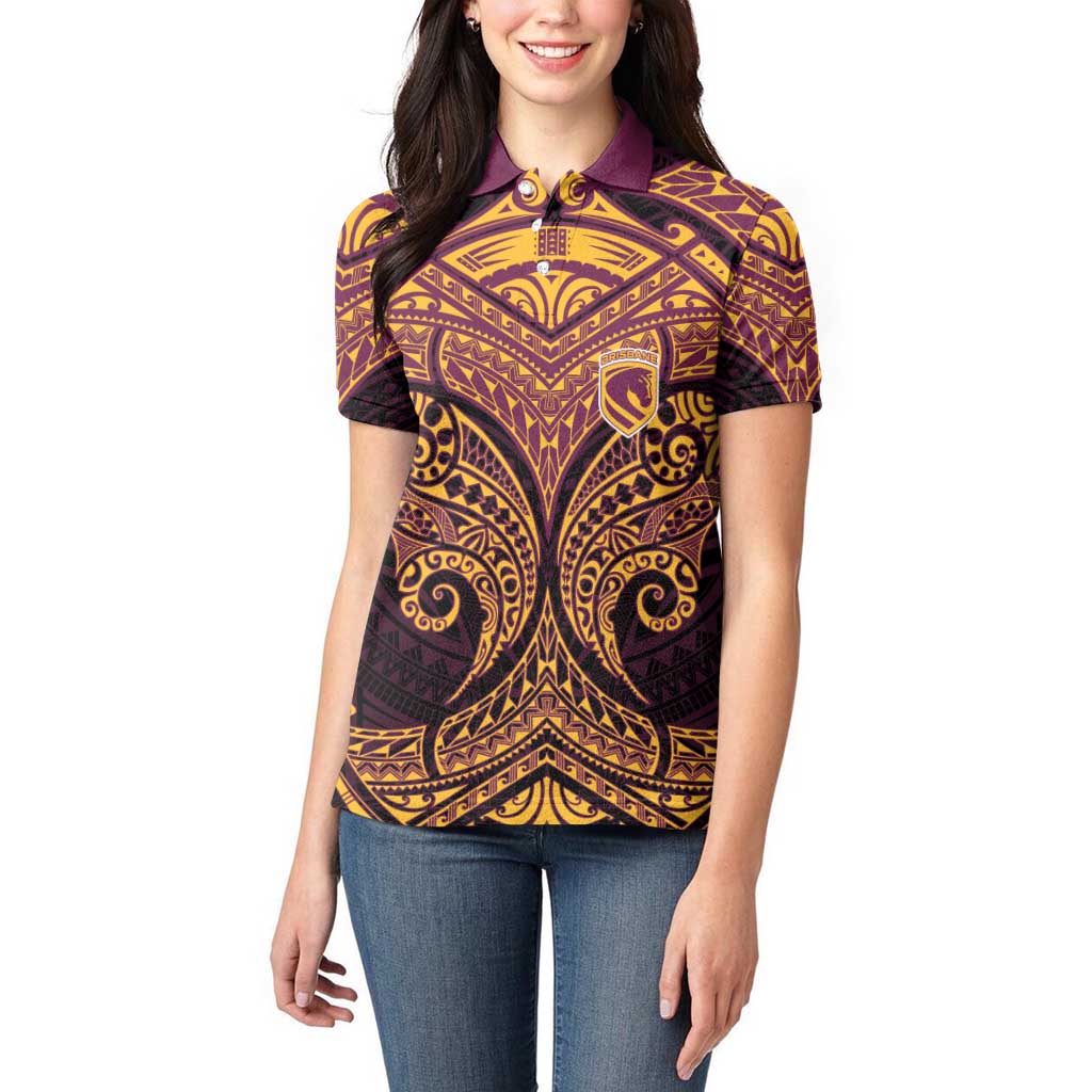 Personalized Brisbane Broncos Women Polo Shirt Polynesian Tribal Pattern Style