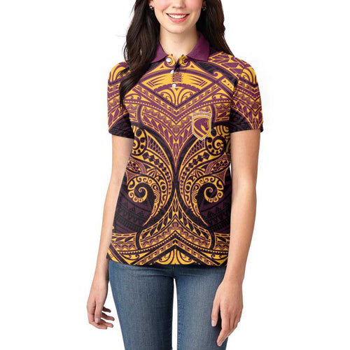 Personalized Brisbane Broncos Women Polo Shirt Polynesian Tribal Pattern Style