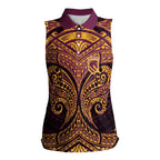 Personalized Brisbane Broncos Women Sleeveless Polo Shirt Polynesian Tribal Pattern Style