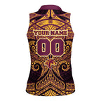 Personalized Brisbane Broncos Women Sleeveless Polo Shirt Polynesian Tribal Pattern Style