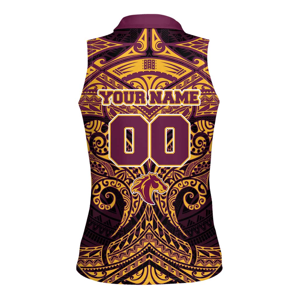 Personalized Brisbane Broncos Women Sleeveless Polo Shirt Polynesian Tribal Pattern Style