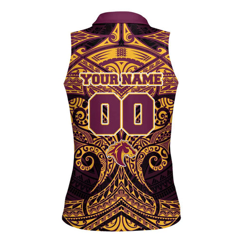 Personalized Brisbane Broncos Women Sleeveless Polo Shirt Polynesian Tribal Pattern Style