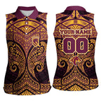 Personalized Brisbane Broncos Women Sleeveless Polo Shirt Polynesian Tribal Pattern Style