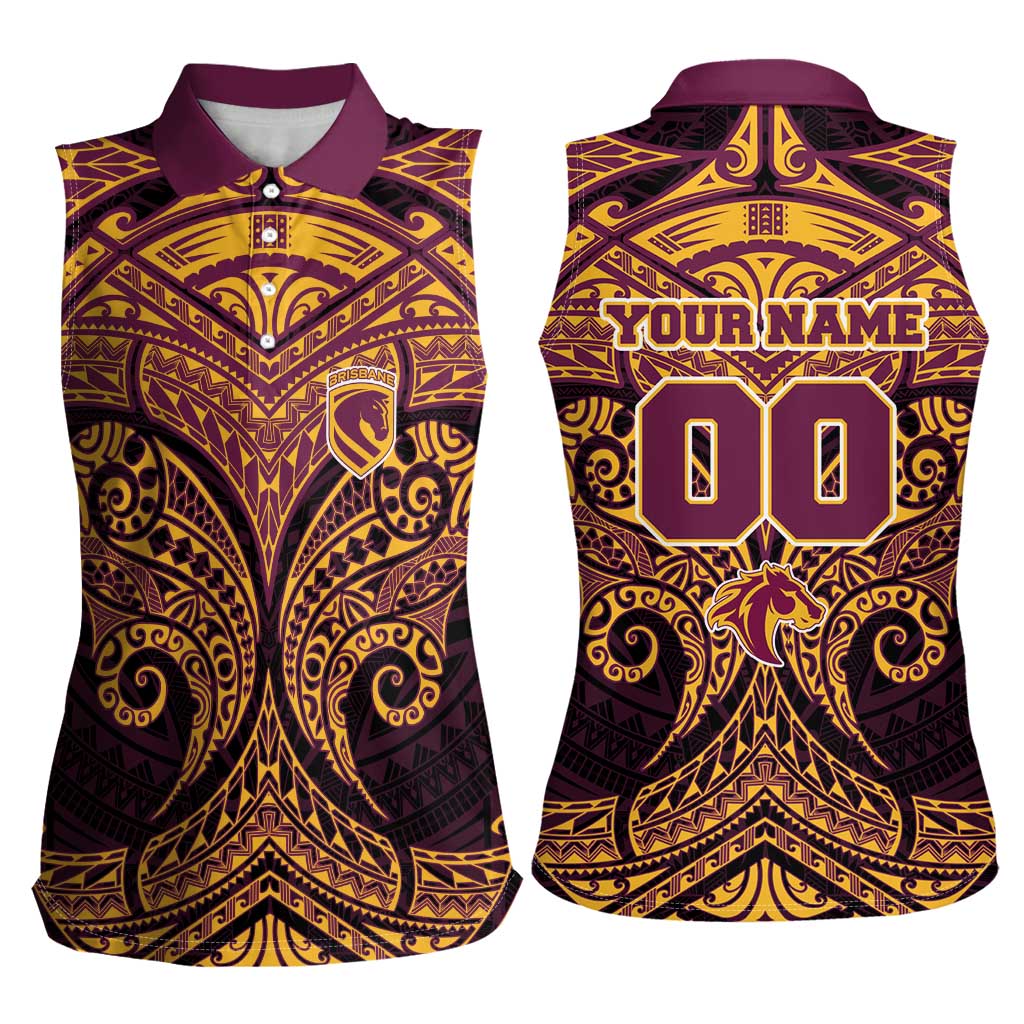 Personalized Brisbane Broncos Women Sleeveless Polo Shirt Polynesian Tribal Pattern Style