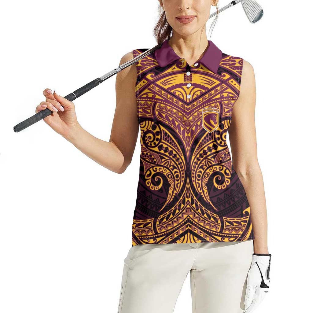 Personalized Brisbane Broncos Women Sleeveless Polo Shirt Polynesian Tribal Pattern Style