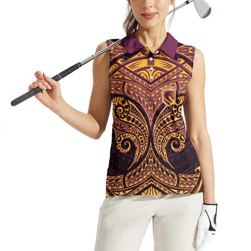Personalized Brisbane Broncos Women Sleeveless Polo Shirt Polynesian Tribal Pattern Style