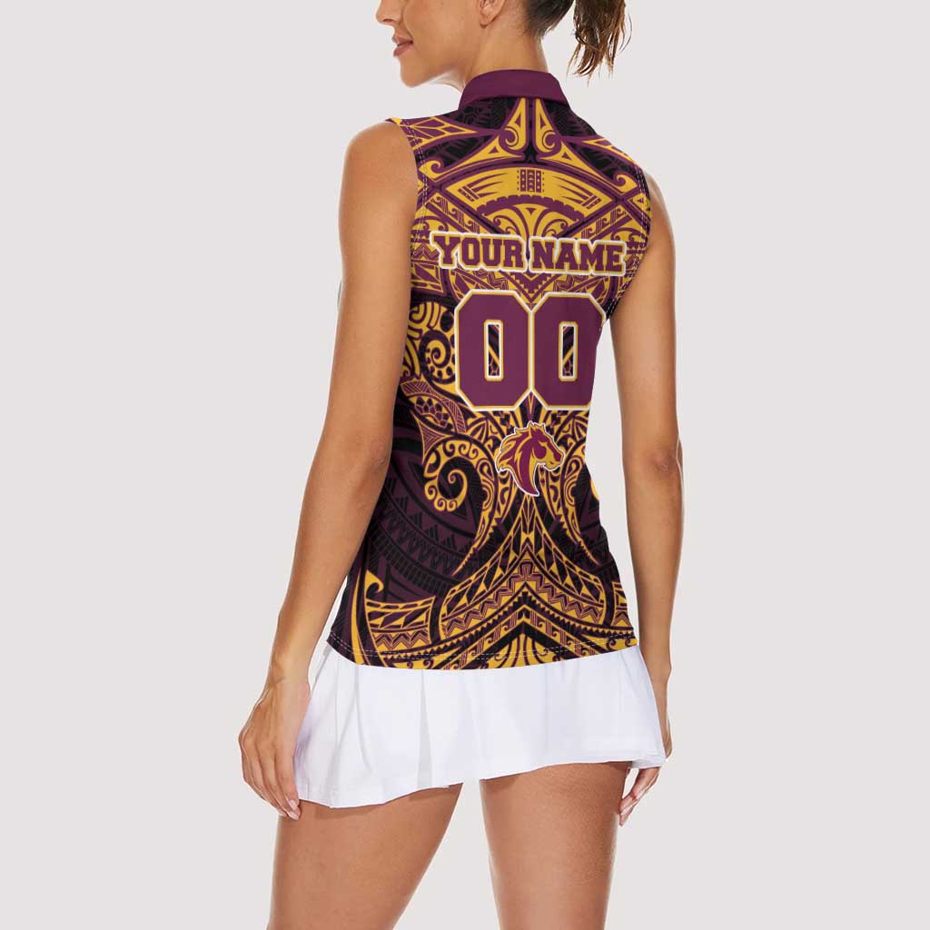 Personalized Brisbane Broncos Women Sleeveless Polo Shirt Polynesian Tribal Pattern Style