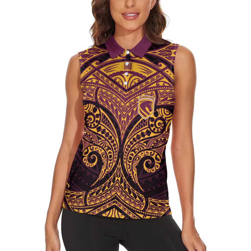 Personalized Brisbane Broncos Women Sleeveless Polo Shirt Polynesian Tribal Pattern Style