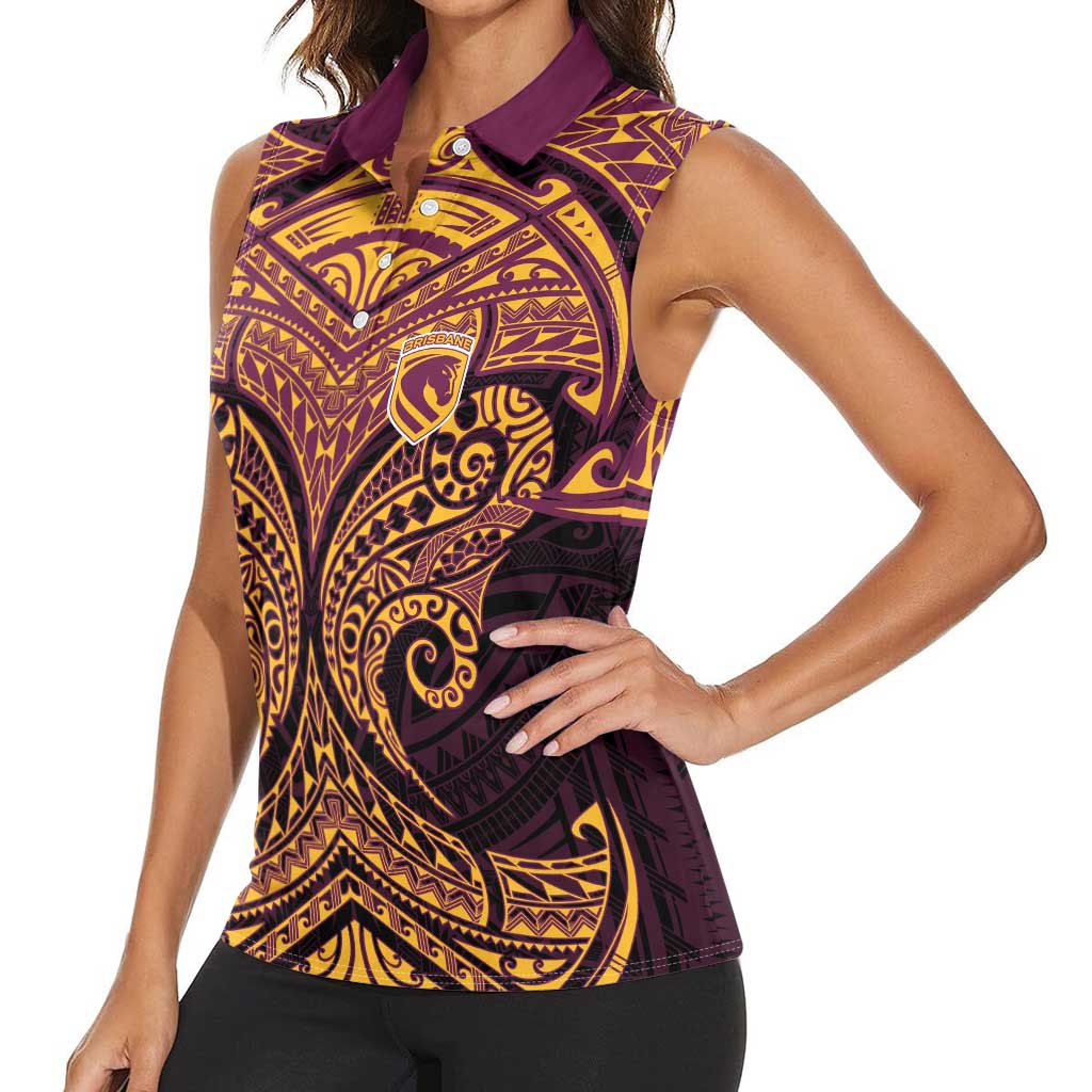 Personalized Brisbane Broncos Women Sleeveless Polo Shirt Polynesian Tribal Pattern Style