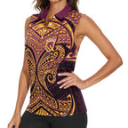 Personalized Brisbane Broncos Women Sleeveless Polo Shirt Polynesian Tribal Pattern Style