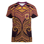 Personalized Brisbane Broncos Women V-Neck T-Shirt Polynesian Tribal Pattern Style