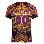 Personalized Brisbane Broncos Women V-Neck T-Shirt Polynesian Tribal Pattern Style