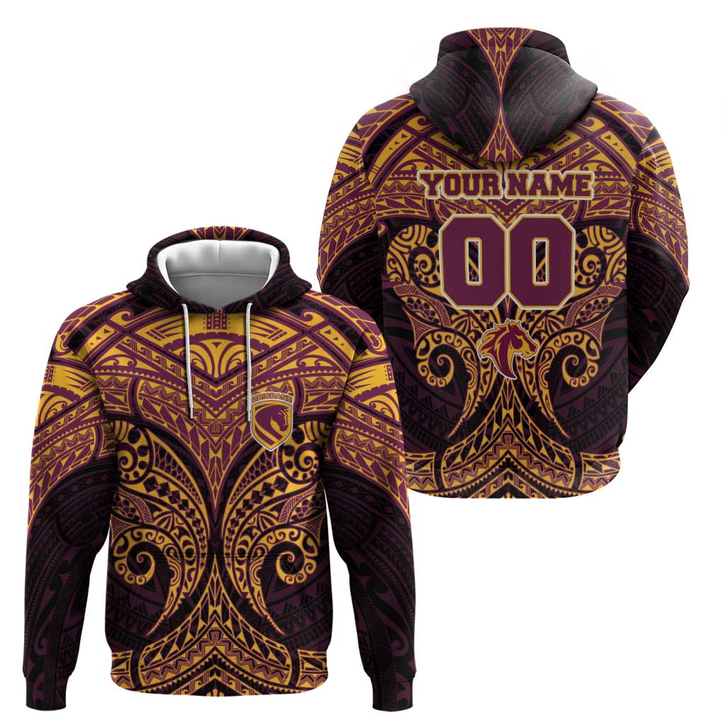 Personalized Brisbane Broncos Zip Hoodie Polynesian Tribal Pattern Style