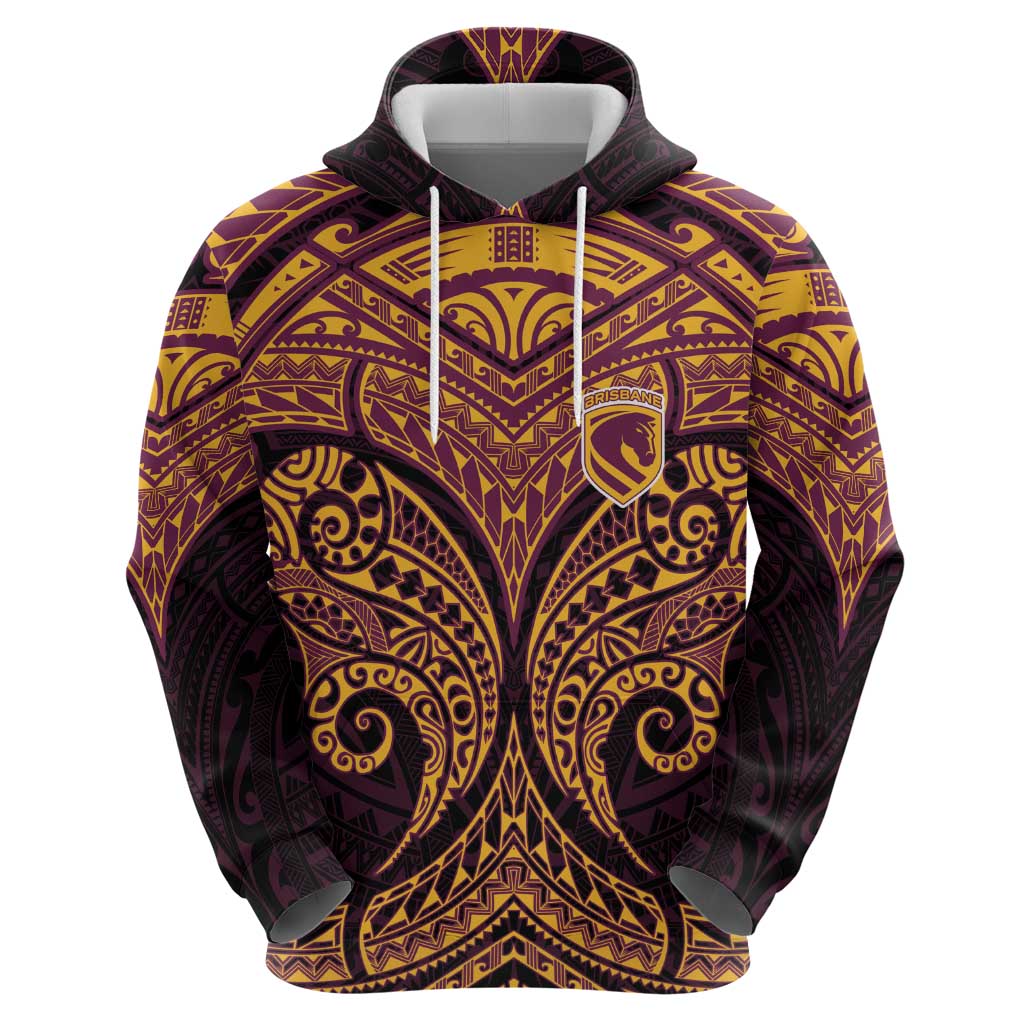 Personalized Brisbane Broncos Zip Hoodie Polynesian Tribal Pattern Style
