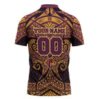 Personalized Brisbane Broncos Zipper Polo Shirt Polynesian Tribal Pattern Style