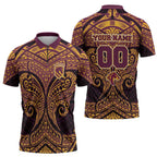 Personalized Brisbane Broncos Zipper Polo Shirt Polynesian Tribal Pattern Style
