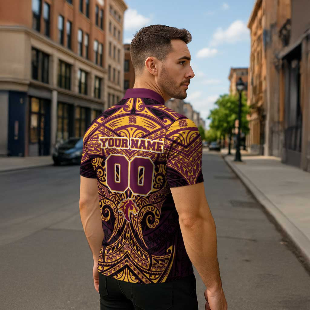 Personalized Brisbane Broncos Zipper Polo Shirt Polynesian Tribal Pattern Style