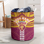 Personalized Brisbane Lions Laundry Basket Polynesian Tribal Pattern Heritage Football