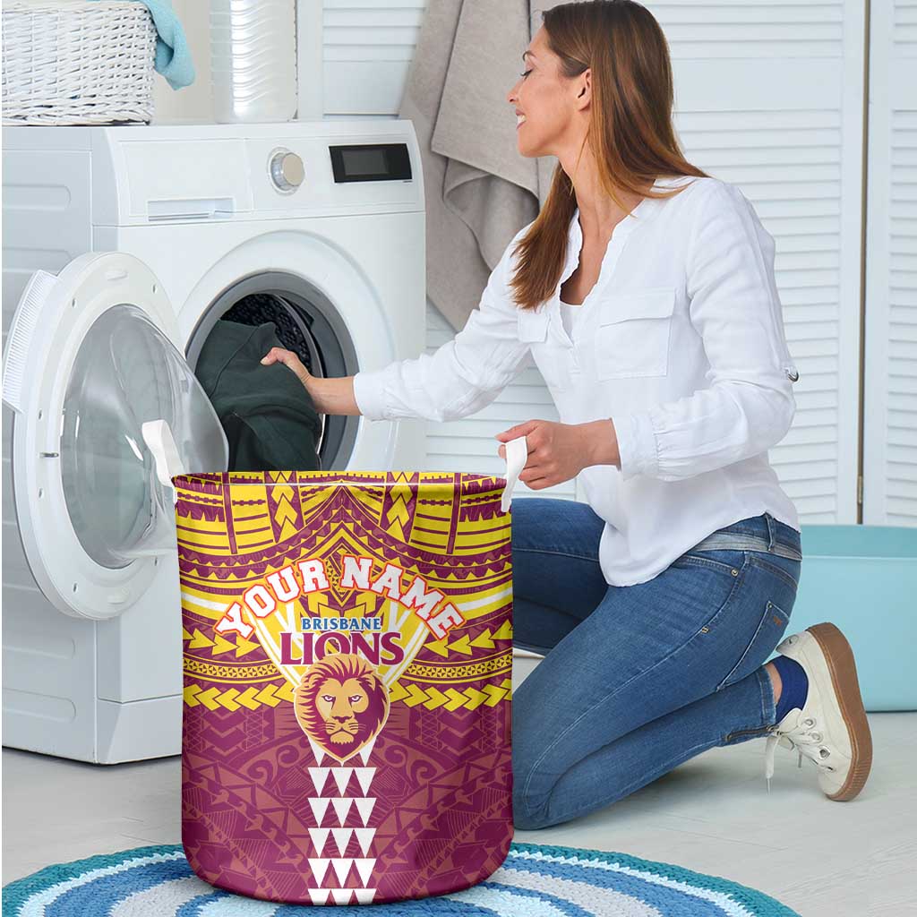 Personalized Brisbane Lions Laundry Basket Polynesian Tribal Pattern Heritage Football
