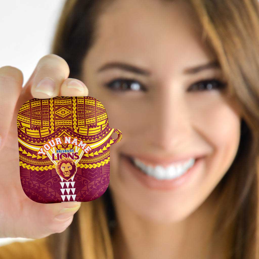 Personalized Brisbane Lions AirPods Case Polynesian Tribal Pattern Heritage Football