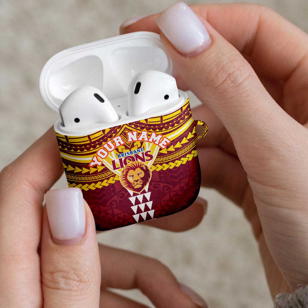 Personalized Brisbane Lions AirPods Case Polynesian Tribal Pattern Heritage Football
