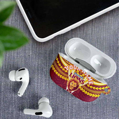 Personalized Brisbane Lions AirPods Case Polynesian Tribal Pattern Heritage Football